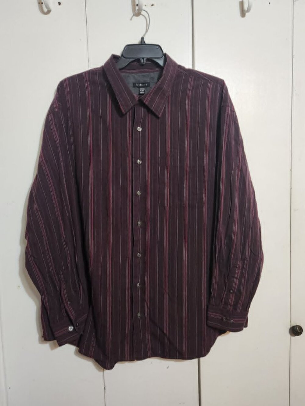 Van Heusen Men's 3XL Button Down Shirt Maroon Striped Long Sleeve Dress Shirt